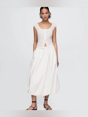Gap Cotton Poplin Bubble Balloon Midi Skirt Vacation Coastal Summer Bridal Event